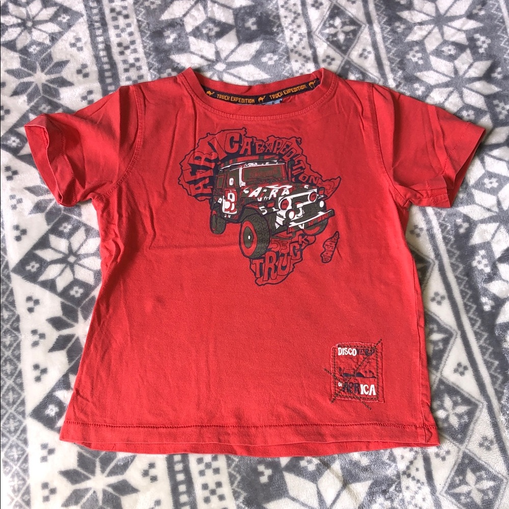 Discovery Red Short Sleeve Tee with Truck Graphic